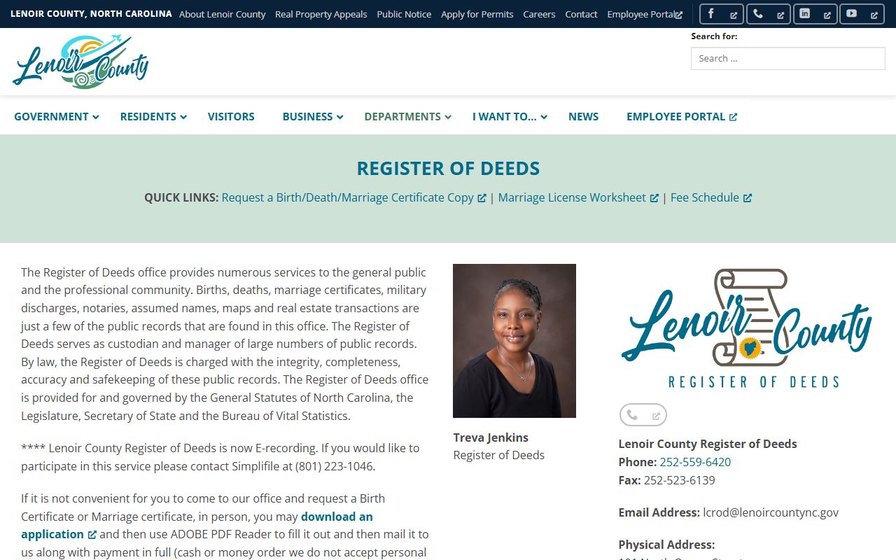 Lenoir County Clerk of Superior Court Register of Deeds distinction
