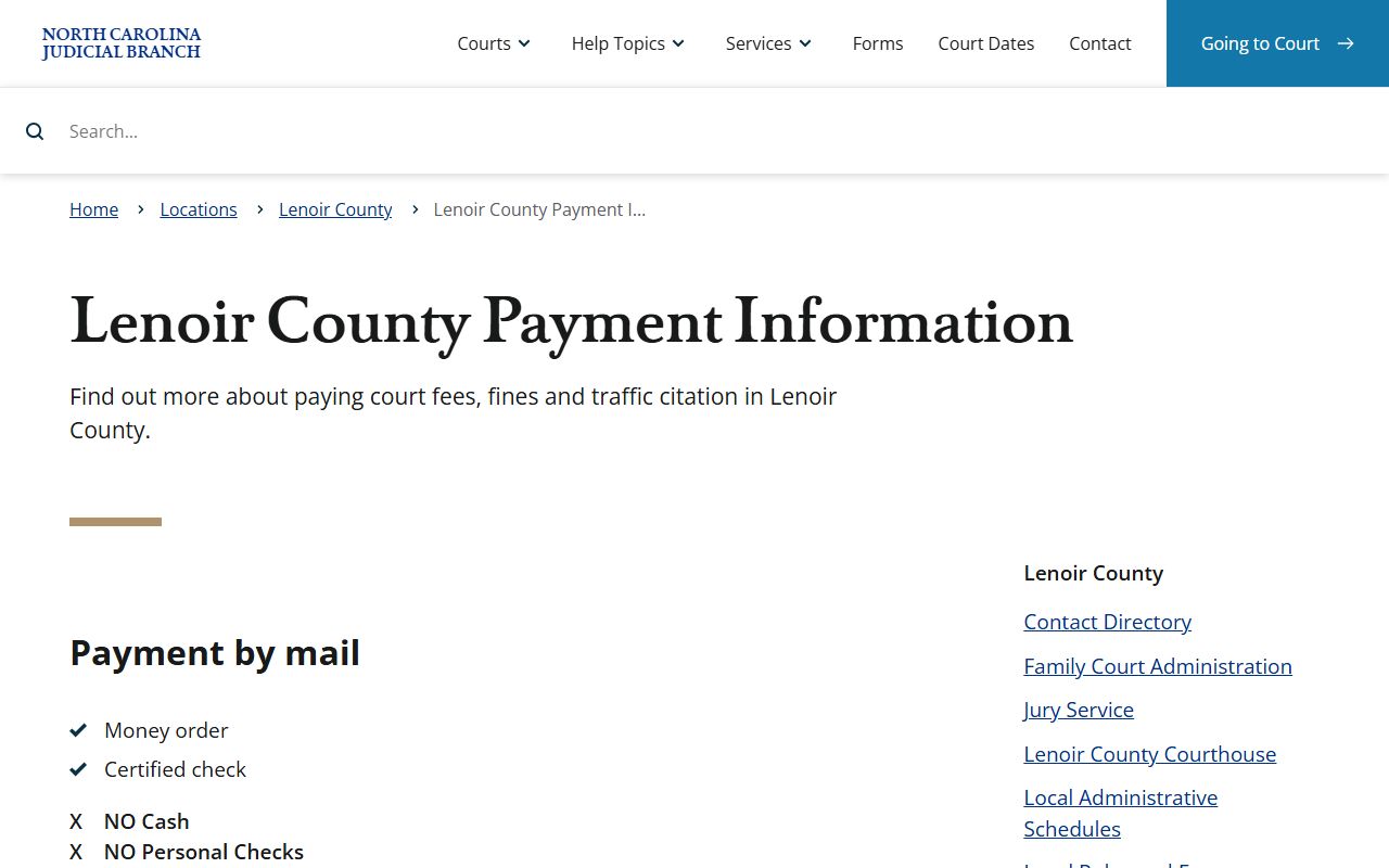 Lenoir County court dockets payment information