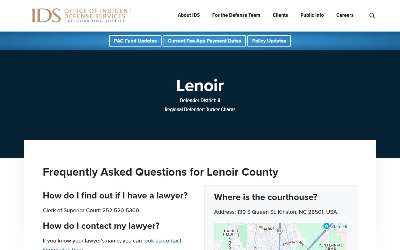 Lenoir County court dockets indigent defense information