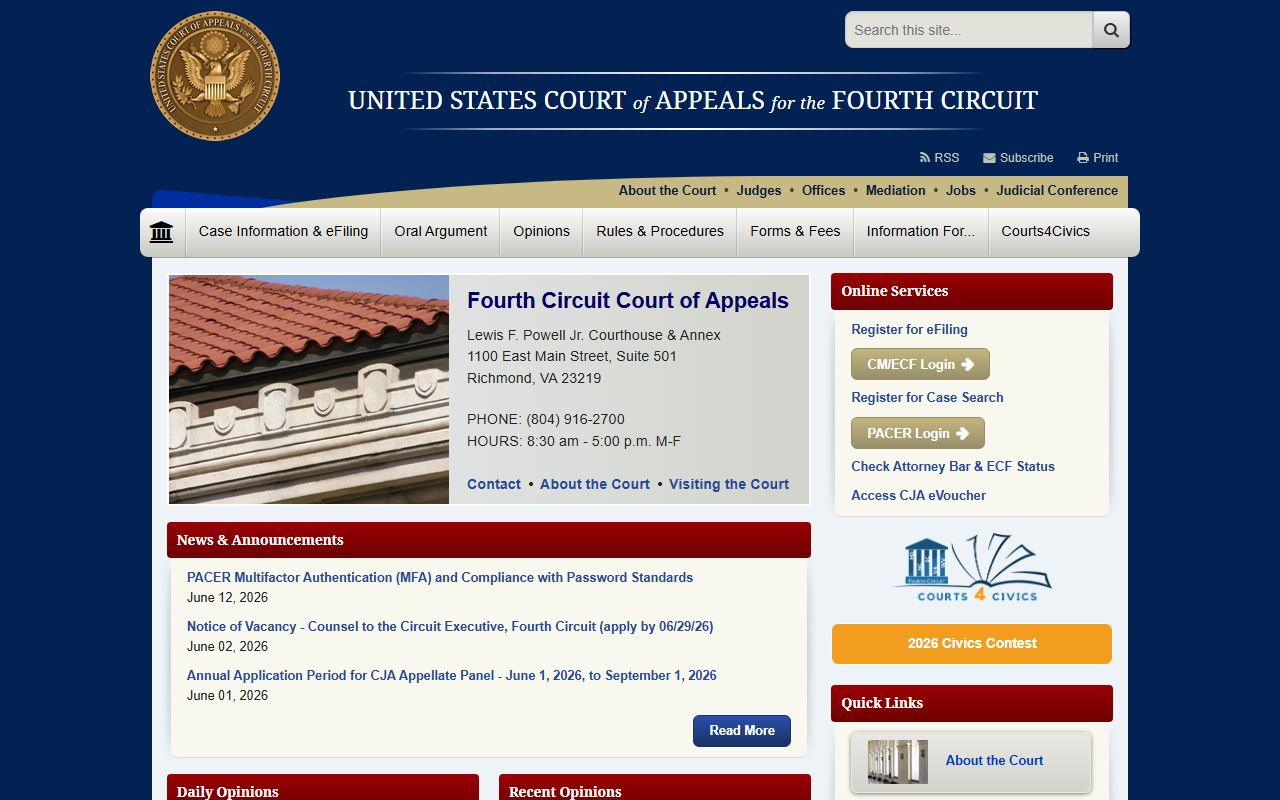 Lenoir County court dockets Fourth Circuit federal appeals