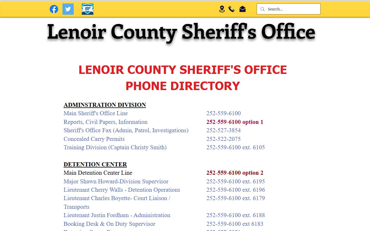 Lenoir County criminal court records sheriff phone directory