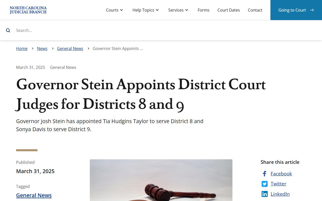 Lenoir County District Court records District 9 judge appointment news