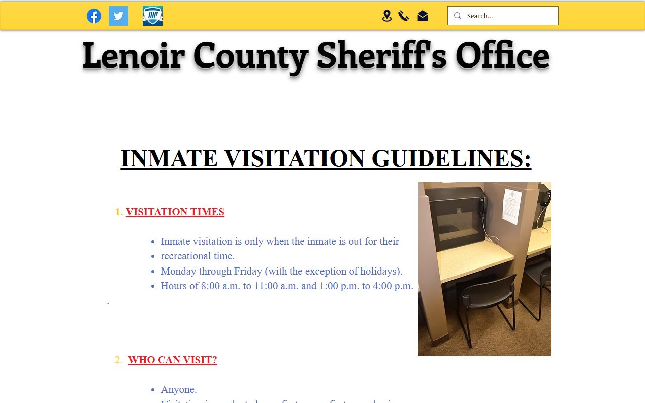 Lenoir County inmate records visitation hours and jail rules