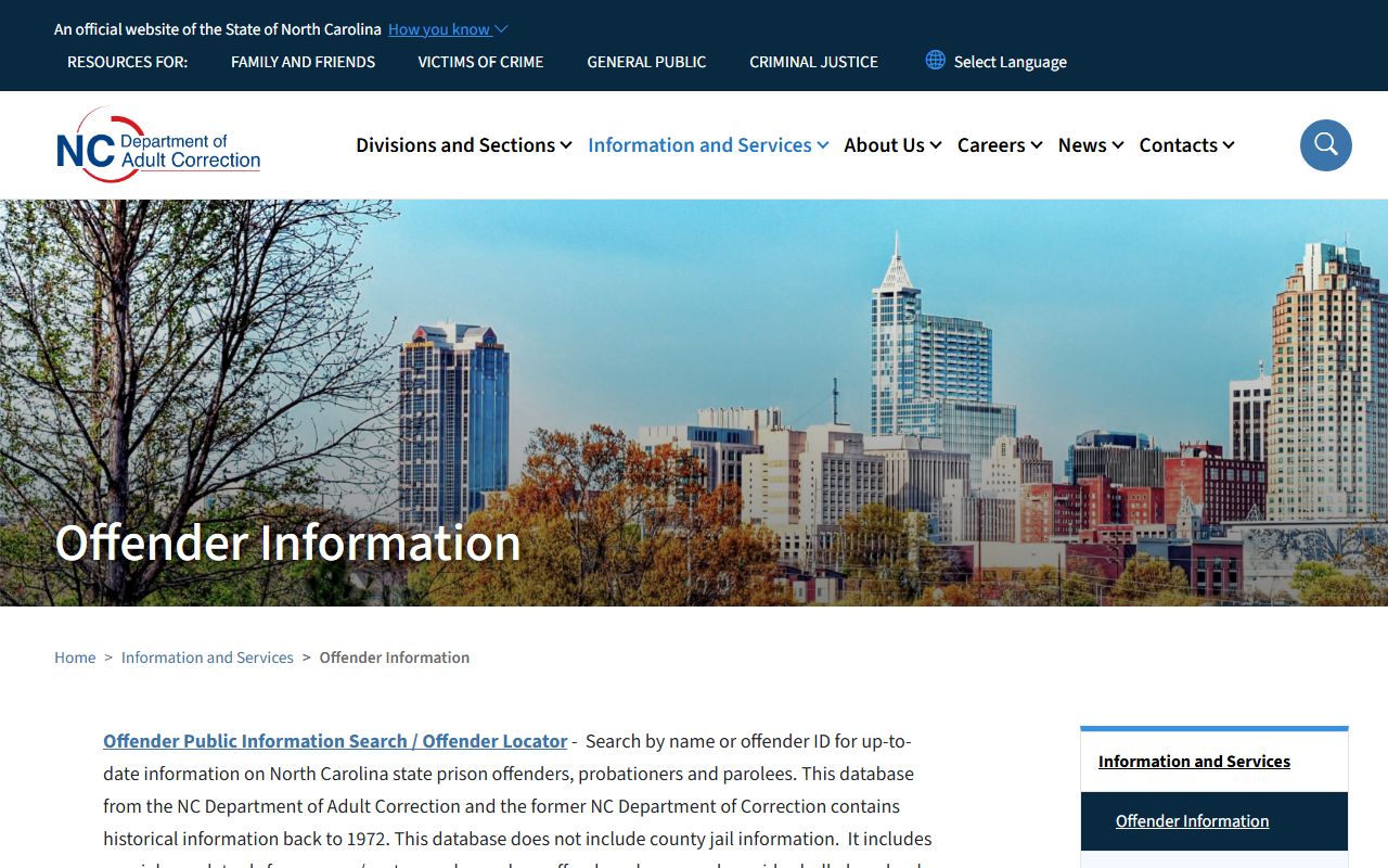 Lenoir County inmate records NC DAC offender search landing page