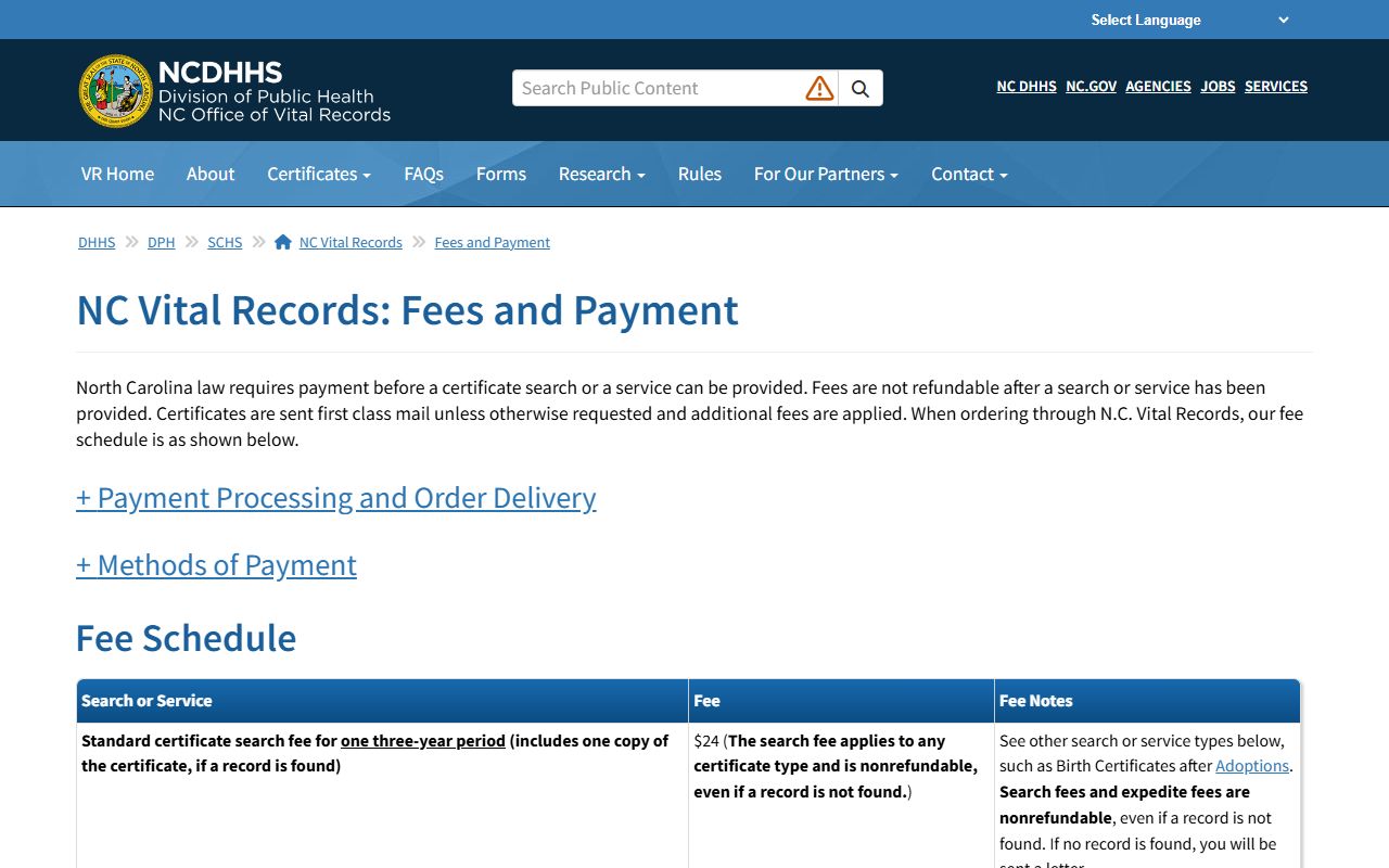 Lenoir County marriage and divorce records vital records fees