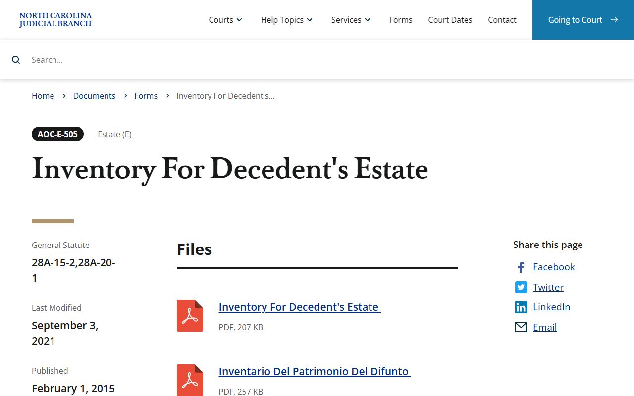 Lenoir County probate records inventory for decedent estate form