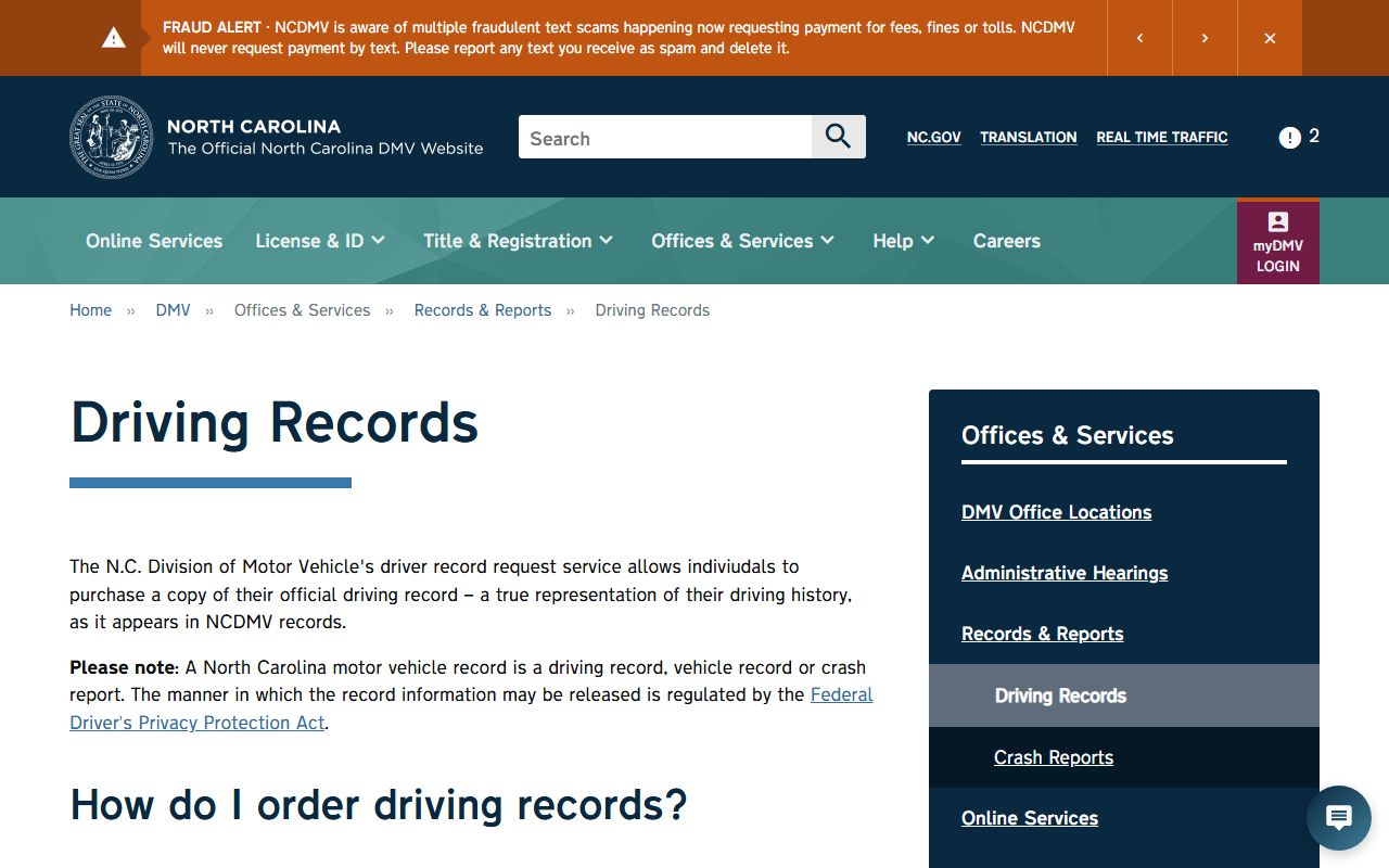 Lenoir County traffic court records NCDMV driving records page