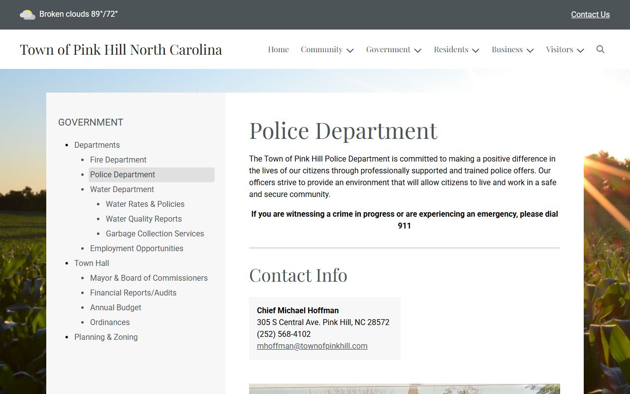 Lenoir County warrant records Pink Hill Police Department resource